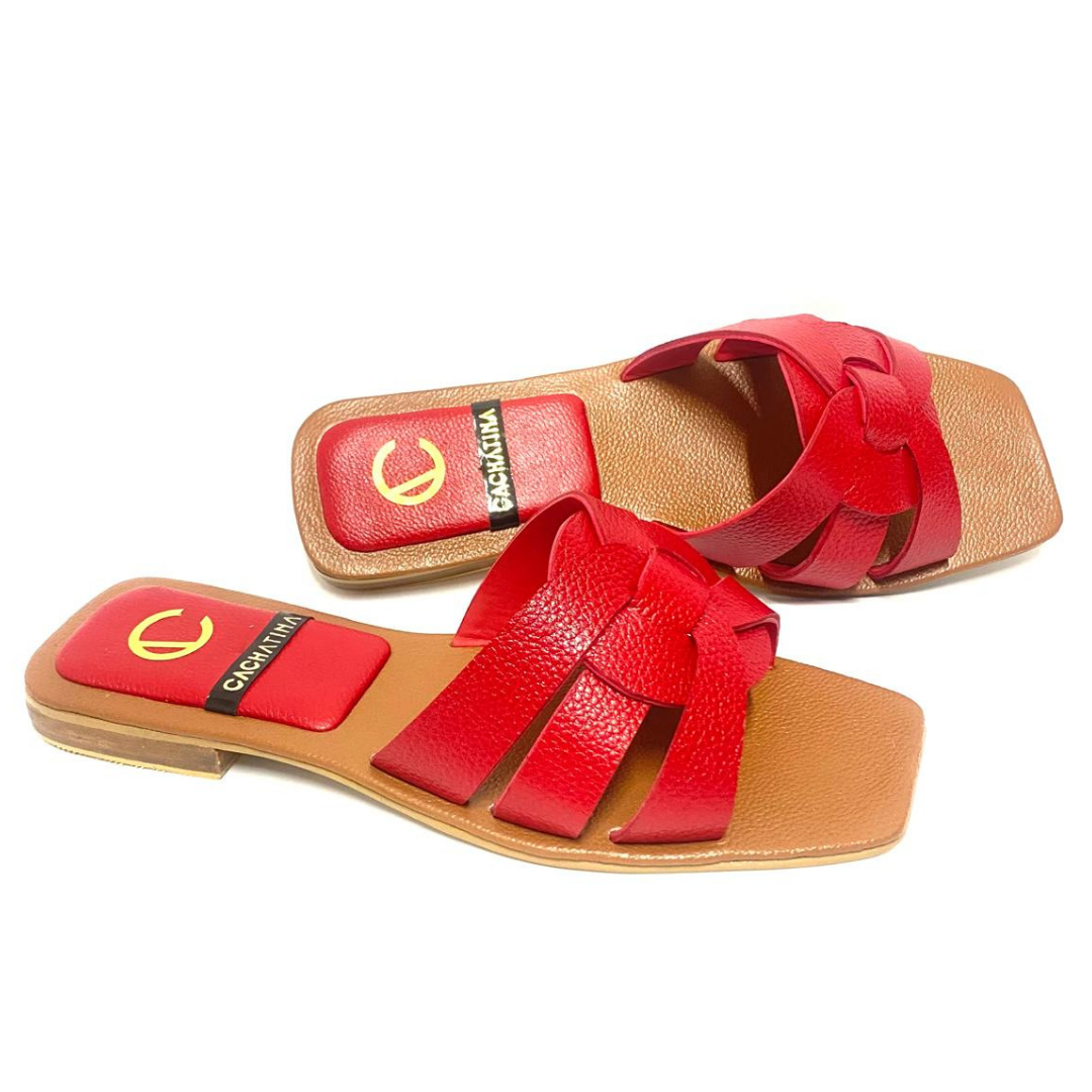 SANDALIA PLANA - IZUMI - CUERO ROJO