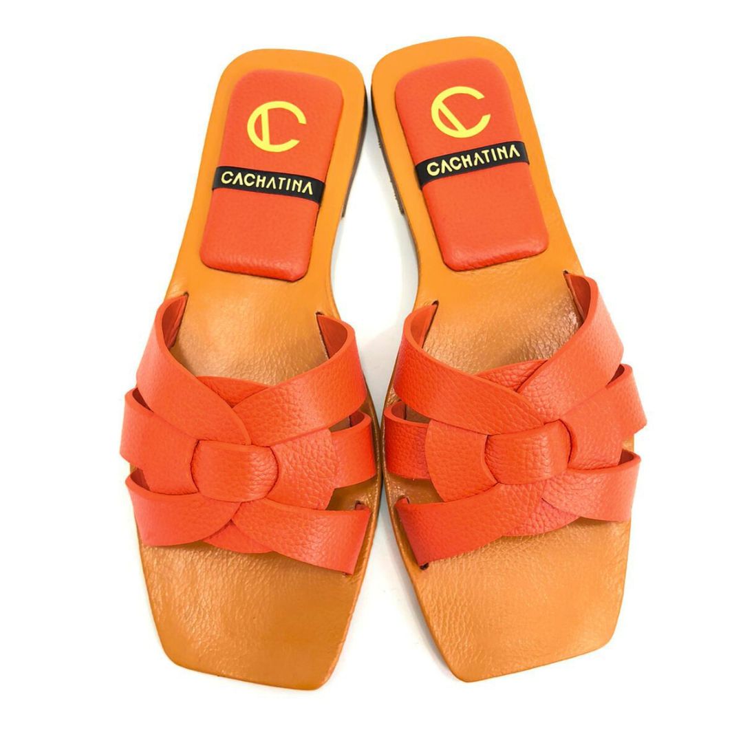 SANDALIA PLANA - IZUMI - CUERO NARANJA - CALZADO CACHATINA