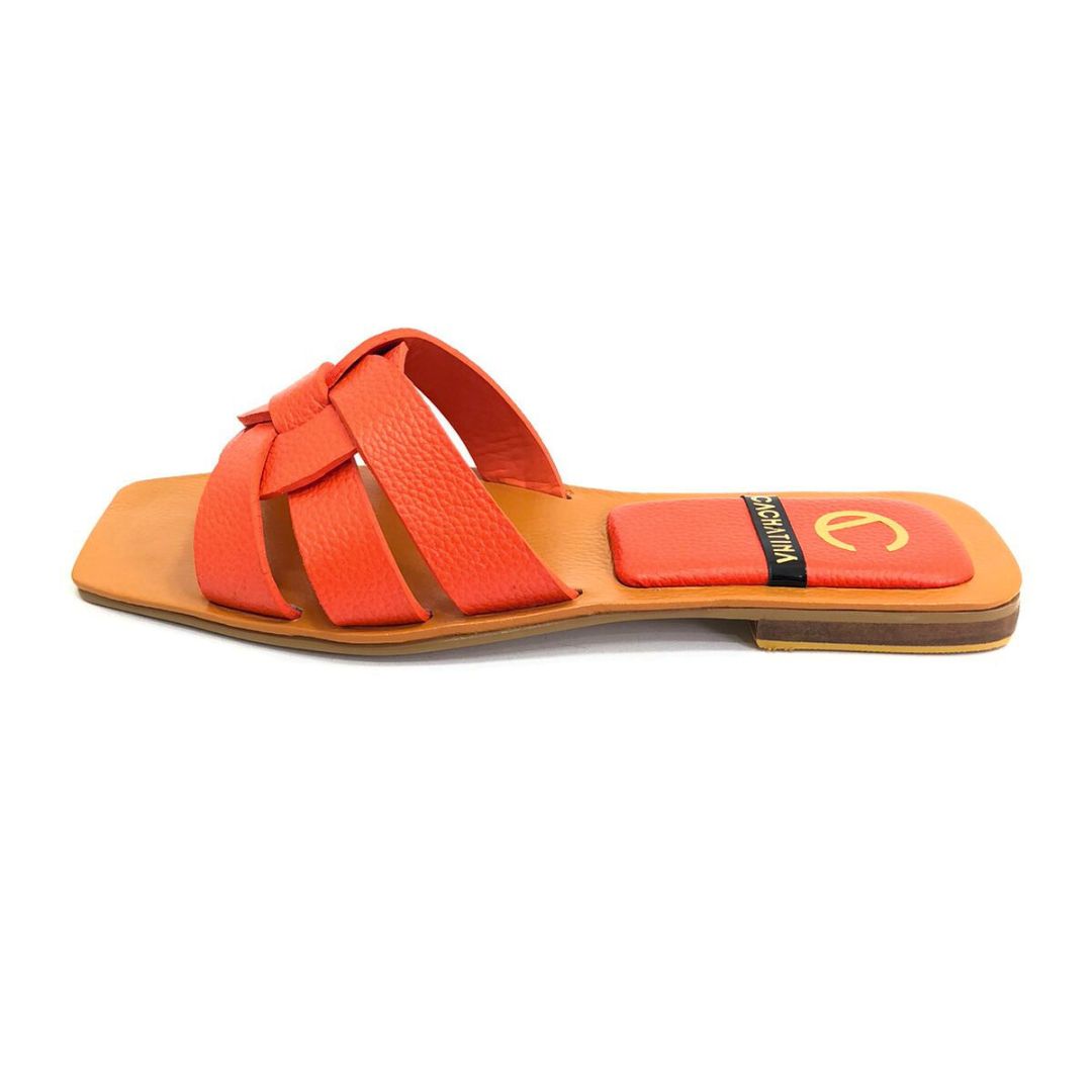 SANDALIA PLANA - IZUMI - CUERO NARANJA - CALZADO CACHATINA