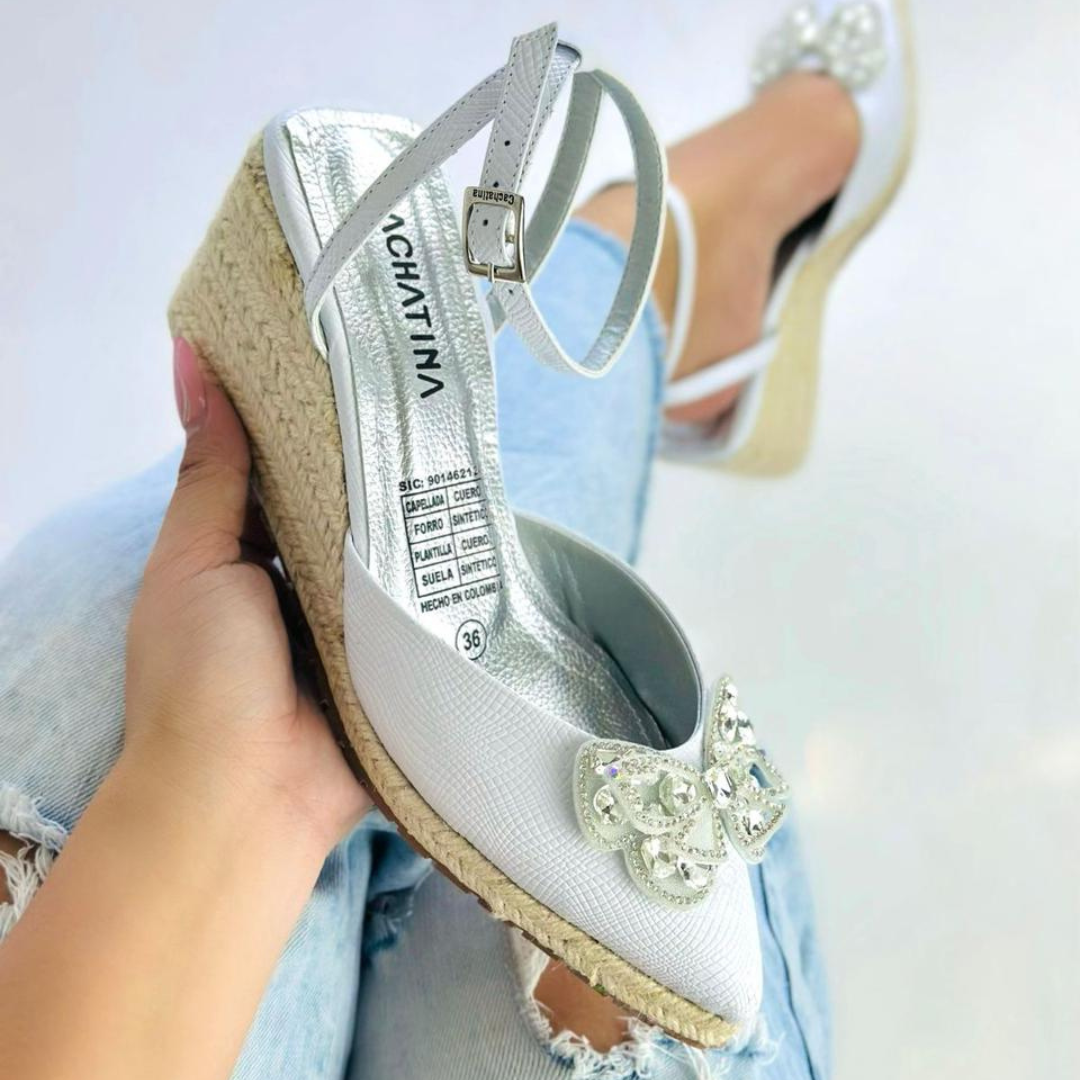 CALZADO CACHATINA - PLATAFORMA MUJER - TEISSA - CUERO DIAMANTE BLANCO - ALTURA 5.5 (7.5 CM)