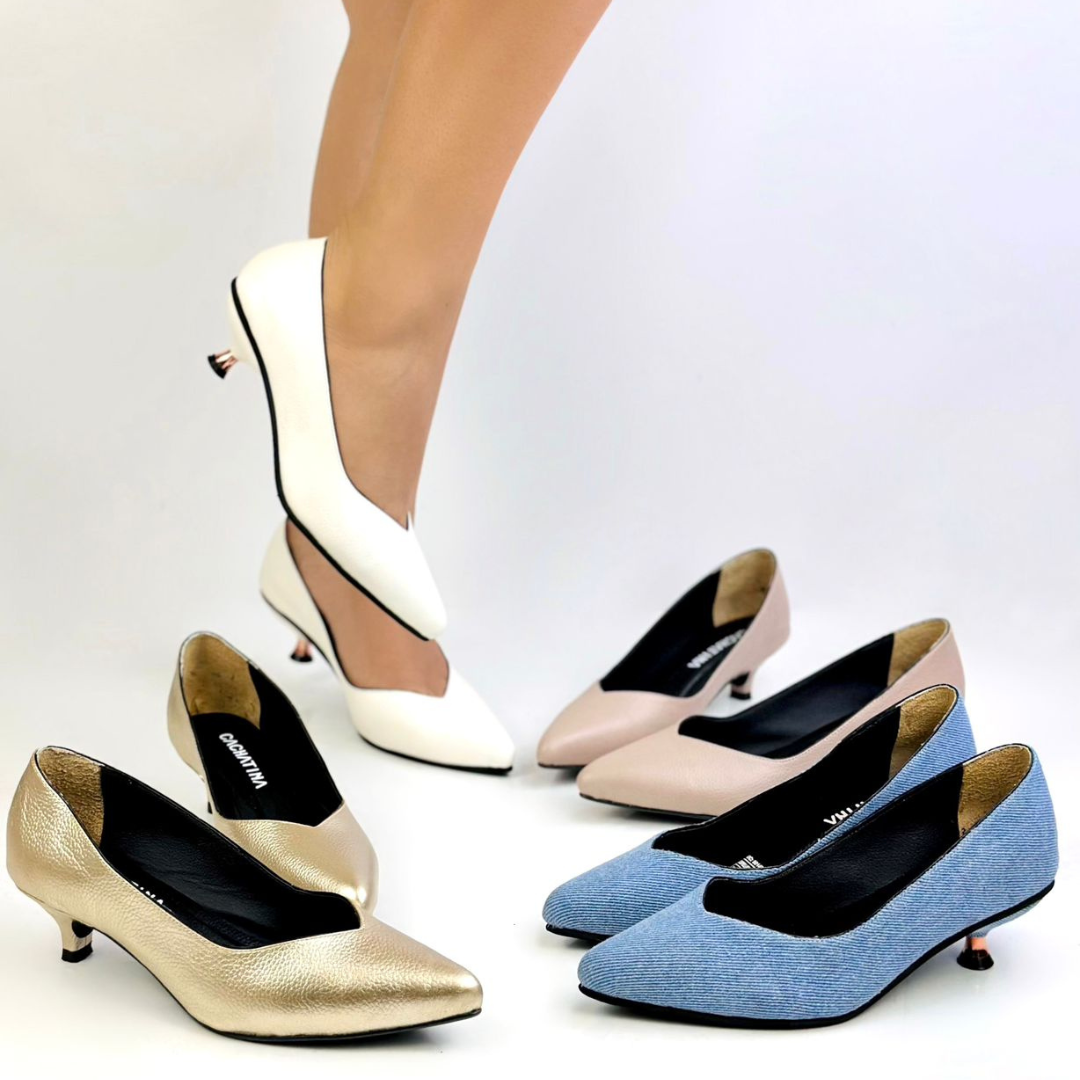 NATHA - CALZADO CACHATINA - ESTILETO MUJER - CUERO TALCO - TACON 3.5 (5 CM)