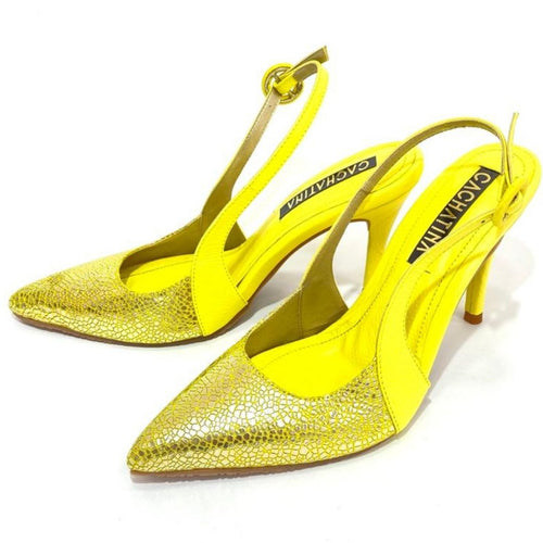TACÒN - ADEL - 8.5 - CUERO AMARILLO X DORADO - CALAZADO CHATINA
