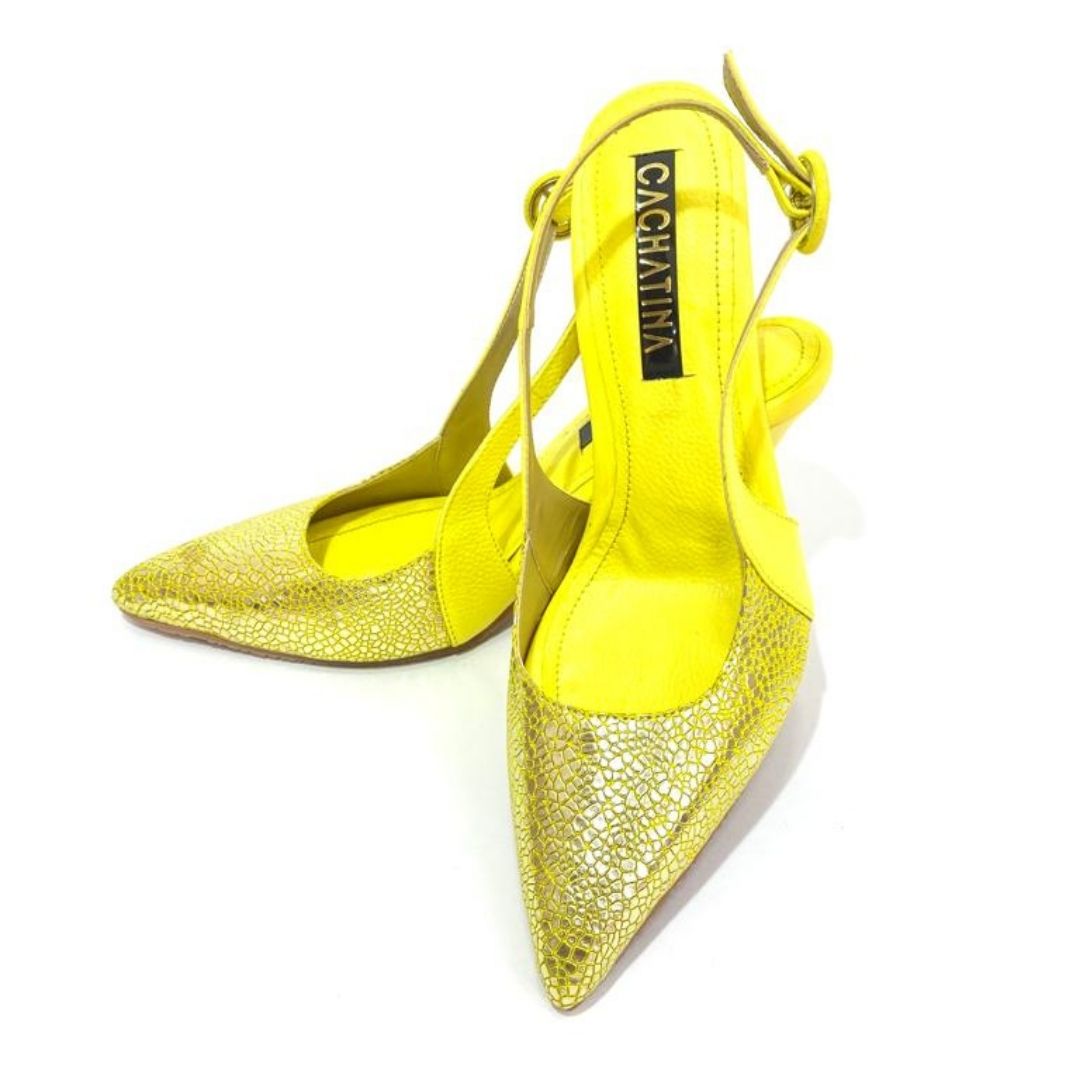TACÒN - ADEL - 8.5 - CUERO AMARILLO X DORADO - CALAZADO CHATINA
