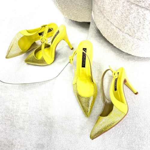 TACÒN - ADEL - 8.5 - CUERO AMARILLO X DORADO - CALAZADO CHATINA