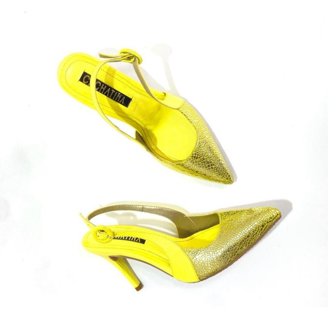 TACÒN - ADEL - 8.5 - CUERO AMARILLO X DORADO - CALAZADO CHATINA