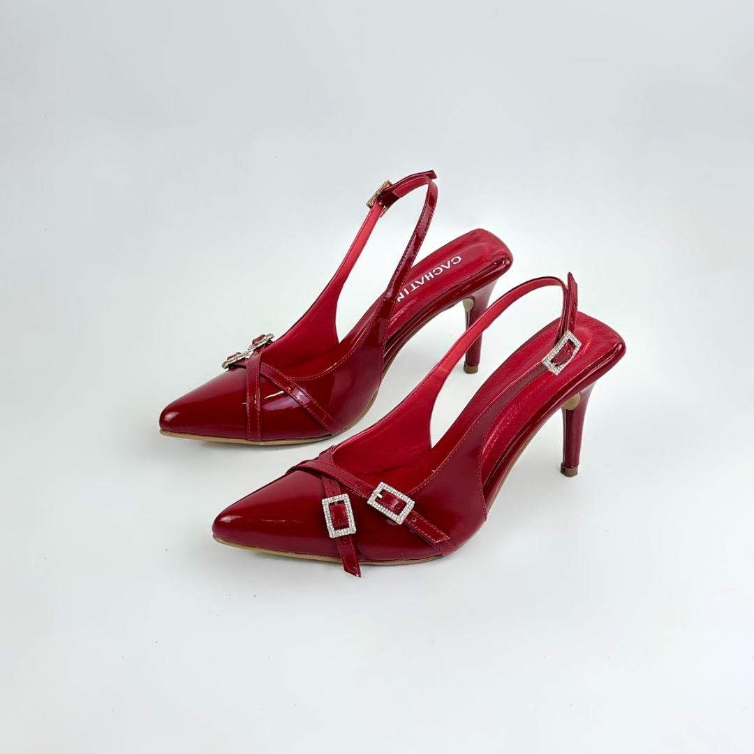 ALICE - CALZADO CACHATINA - ESTILETO MUJER - CUERO CHAROL ROJO - TACON 7.5 (10 CM)