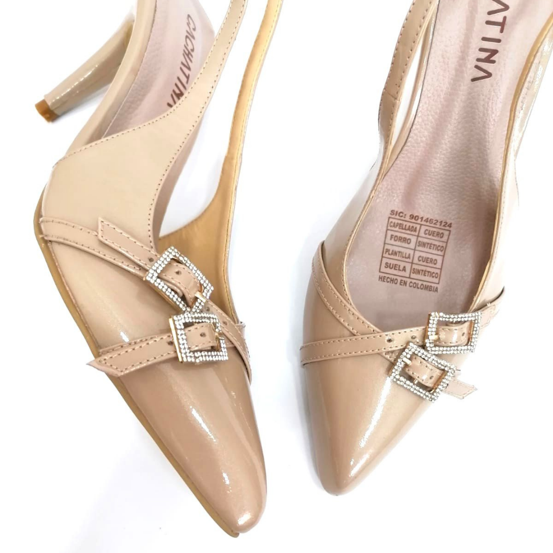 ALICE - CALZADO CACHATINA - ESTILETO MUJER - CUERO CHAROL TAUPE - TACON 7.5 (10 CM)