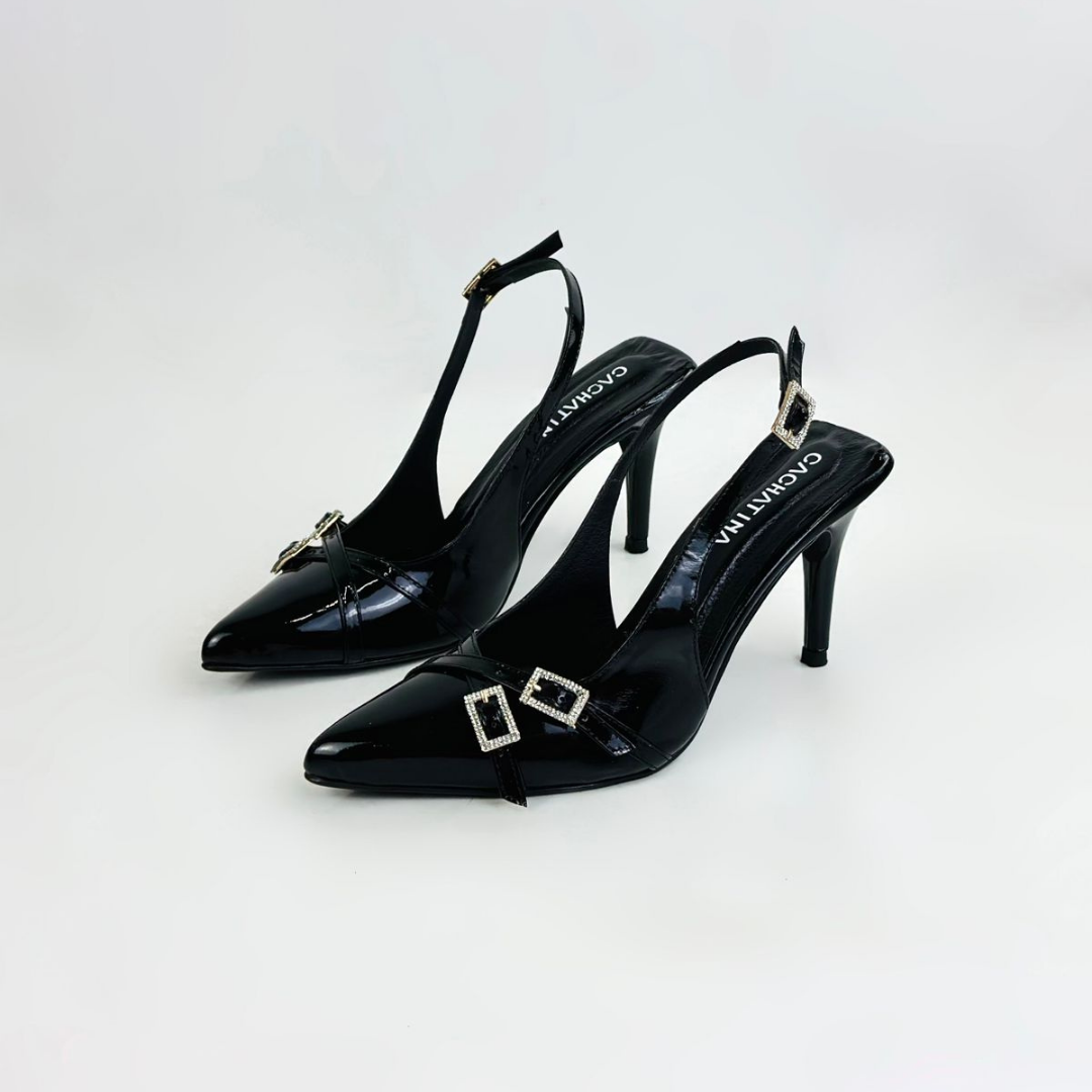 ALICE - CALZADO CACHATINA - ESTILETO MUJER - CUERO CHAROL NEGRO - TACON 7.5 (10 CM)