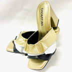 CALZADO CACHATINA - TACON MUJER - AYAZ - CUERO PRIMAVERA DORADO X BLANCO/NEGRO - ALTURA 7.5 (9.5 CM)