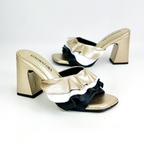 CALZADO CACHATINA - TACON MUJER - AYAZ - CUERO PRIMAVERA DORADO X BLANCO/NEGRO - ALTURA 7.5 (9.5 CM)
