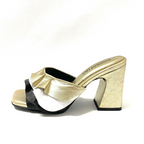 CALZADO CACHATINA - TACON MUJER - AYAZ - CUERO PRIMAVERA DORADO X BLANCO/NEGRO - ALTURA 7.5 (9.5 CM)