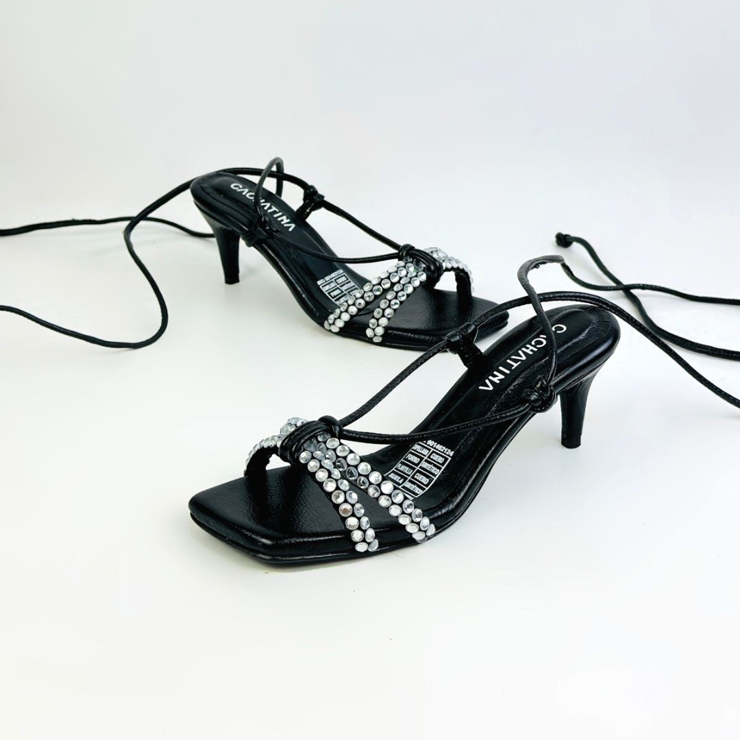 CALZADO CACHATINA - TACON MUJER - BERYL - CUERO NEGRO - ALTURA 5.5 (8 CM)
