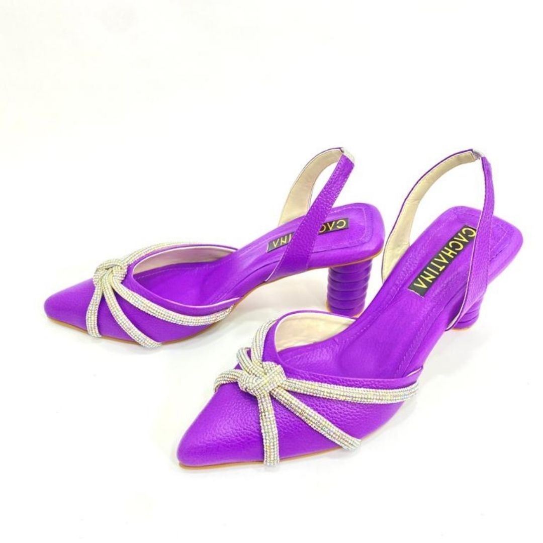 TACÒN - BOTAN  - 5.5 - CUERO MORADO X PLATA - CALZADO CACHATINA