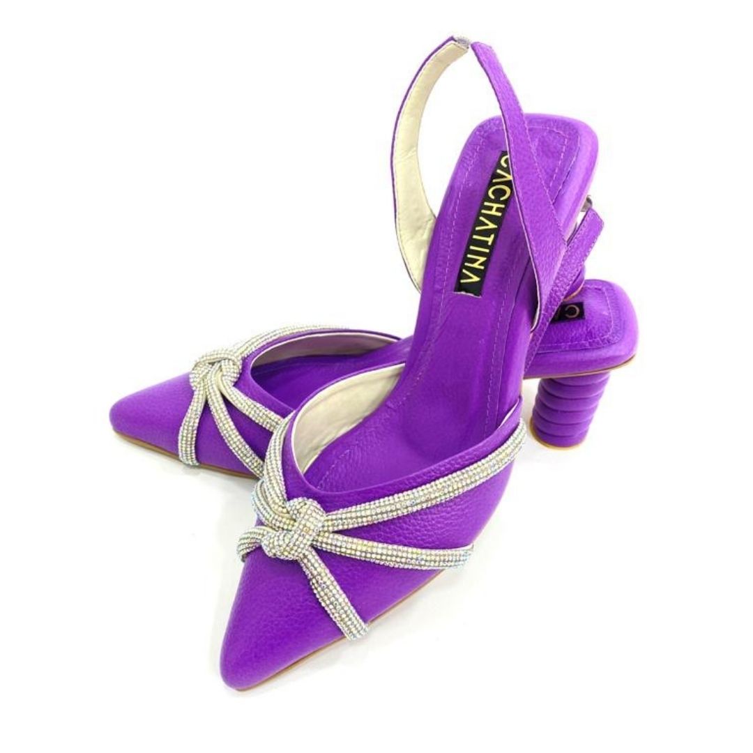 TACÒN - BOTAN  - 5.5 - CUERO MORADO X PLATA - CALZADO CACHATINA