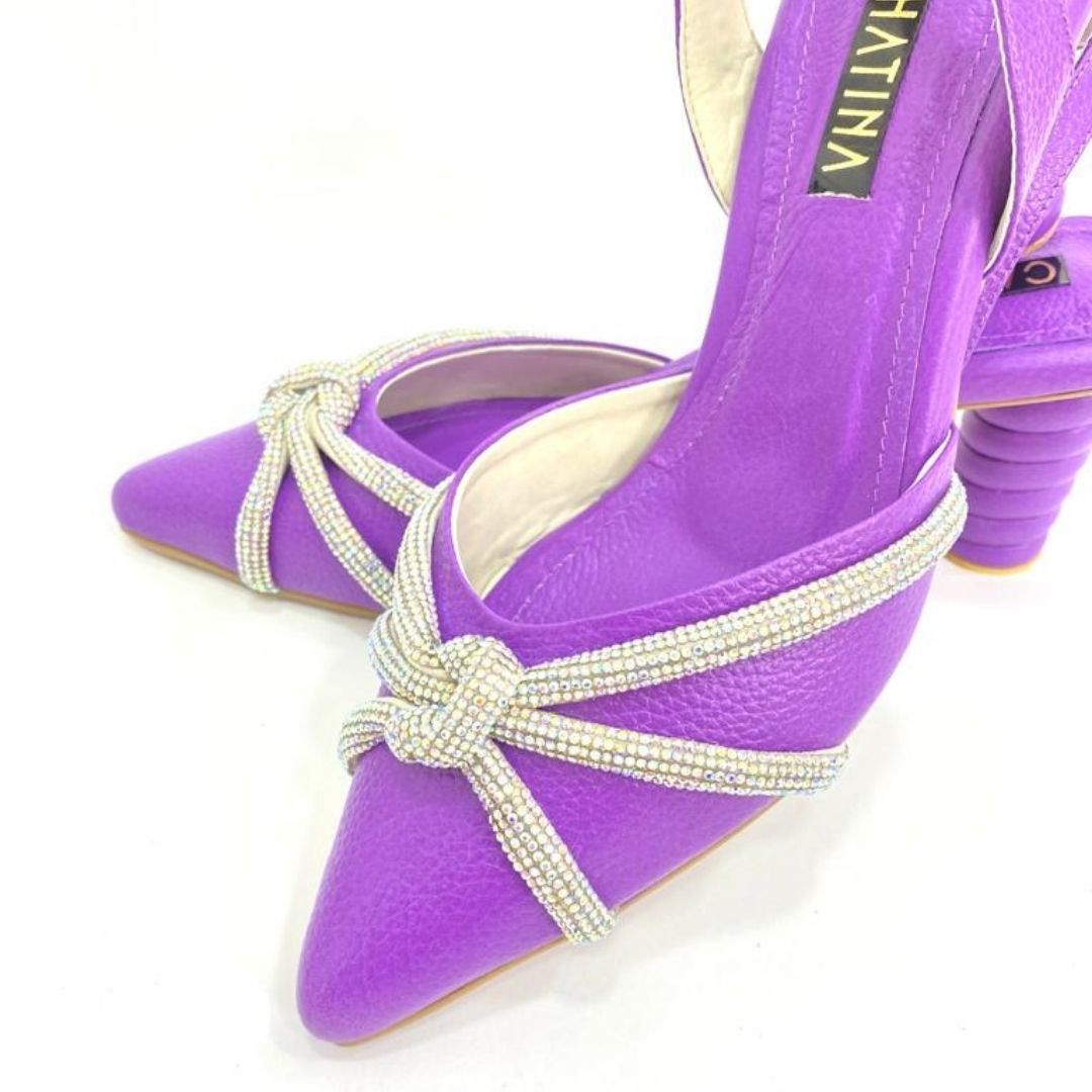 TACÒN - BOTAN  - 5.5 - CUERO MORADO X PLATA - CALZADO CACHATINA