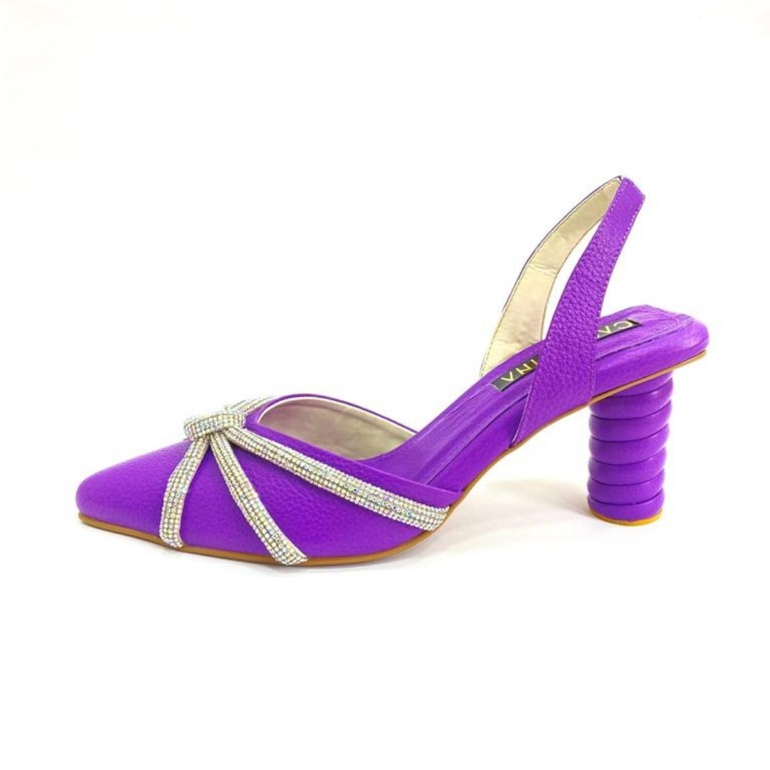 TACÒN - BOTAN  - 5.5 - CUERO MORADO X PLATA - CALZADO CACHATINA
