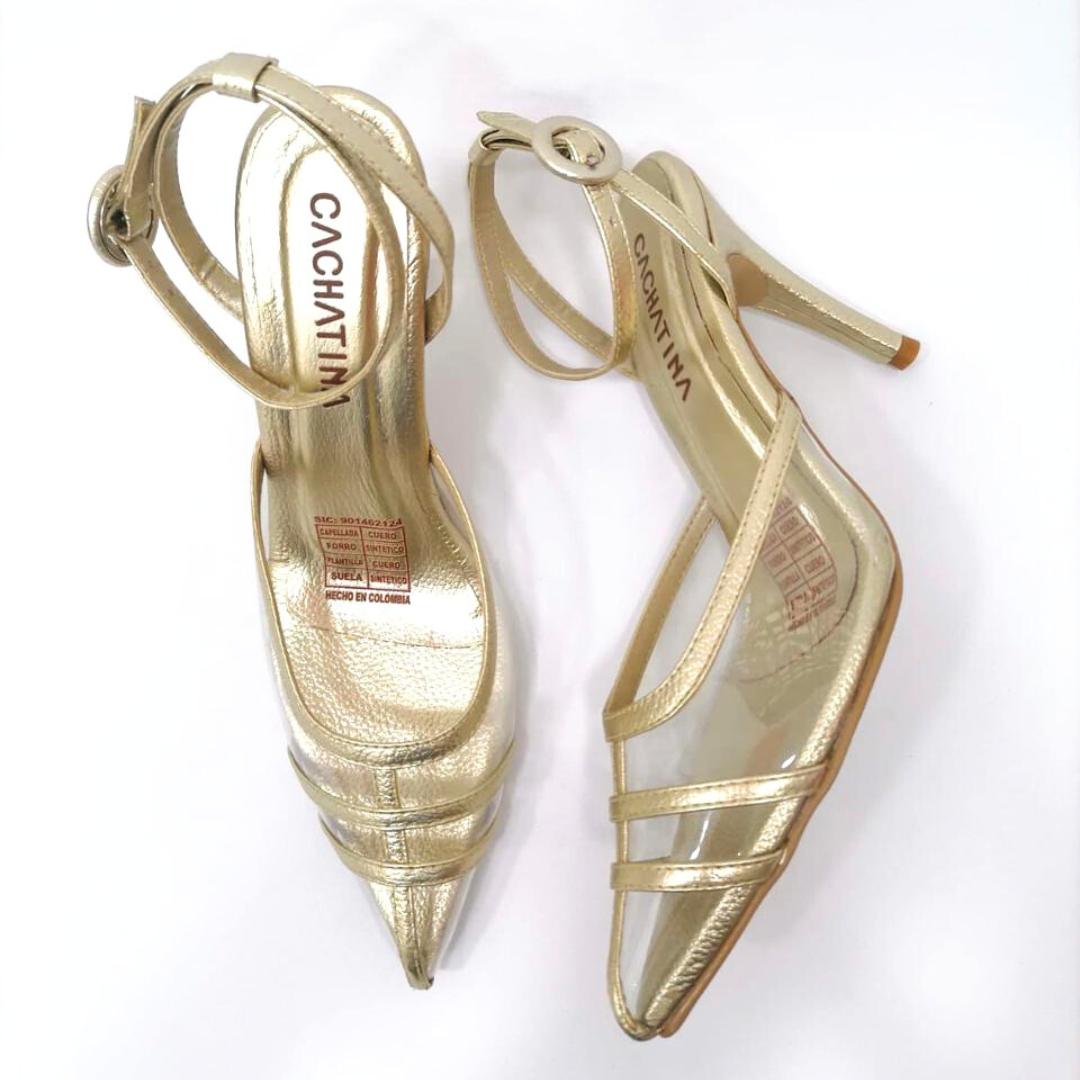 BRAIS - CALZADO CACHATINA - ESTILETO MUJER - CUERO DORADO - TACON 8.5 (11 CM)