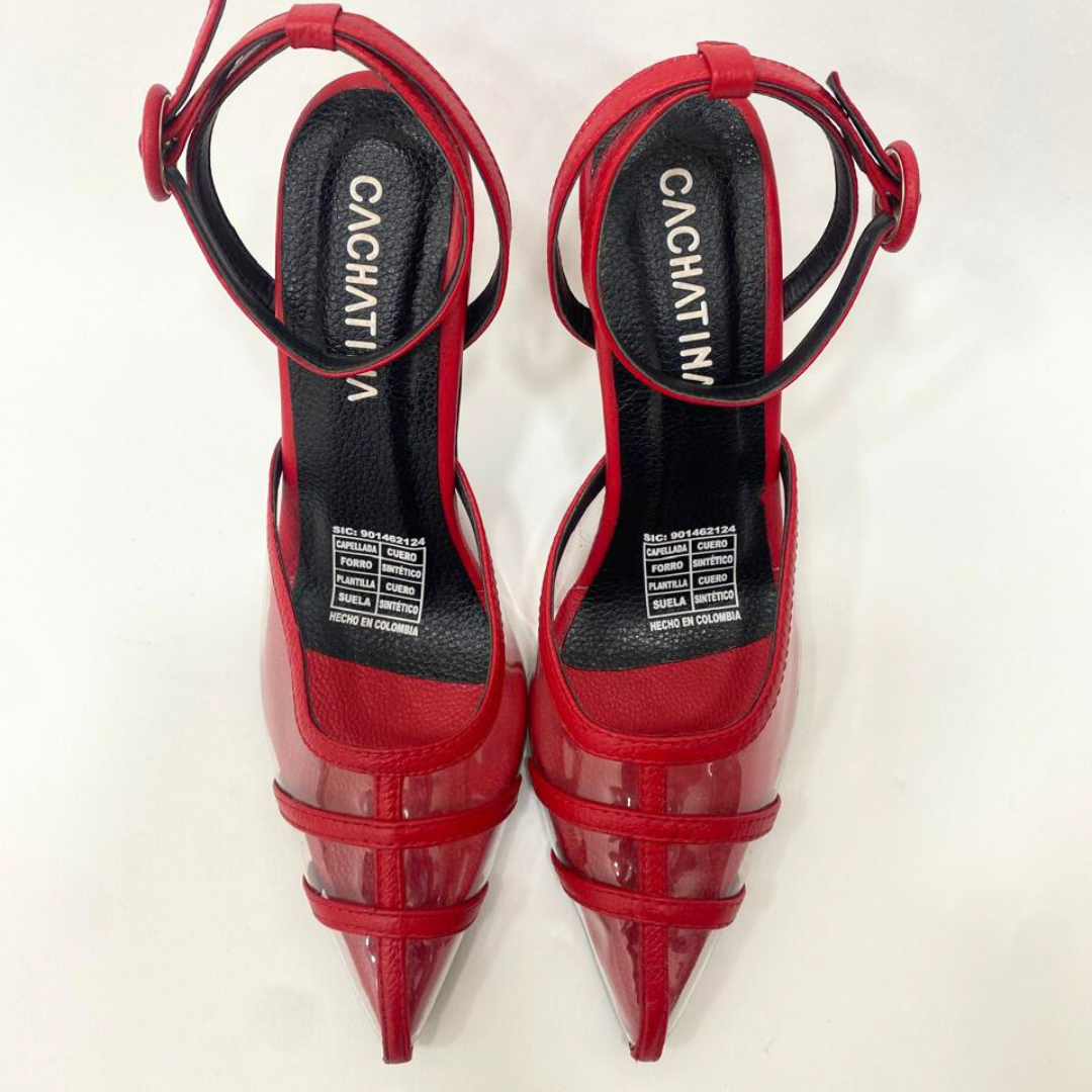 BRAIS - CALZADO CACHATINA - ESTILETO MUJER - CUERO ROJO - TACON 8.5 (11 CM)