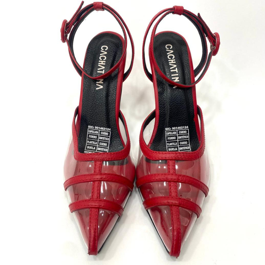 BRAIS - CALZADO CACHATINA - ESTILETO MUJER - CUERO ROJO - TACON 8.5 (11 CM)