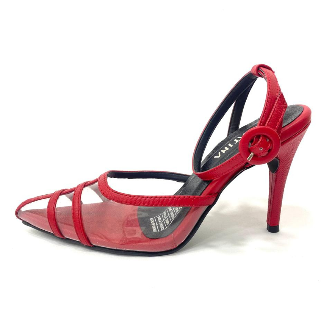BRAIS - CALZADO CACHATINA - ESTILETO MUJER - CUERO ROJO - TACON 8.5 (11 CM)