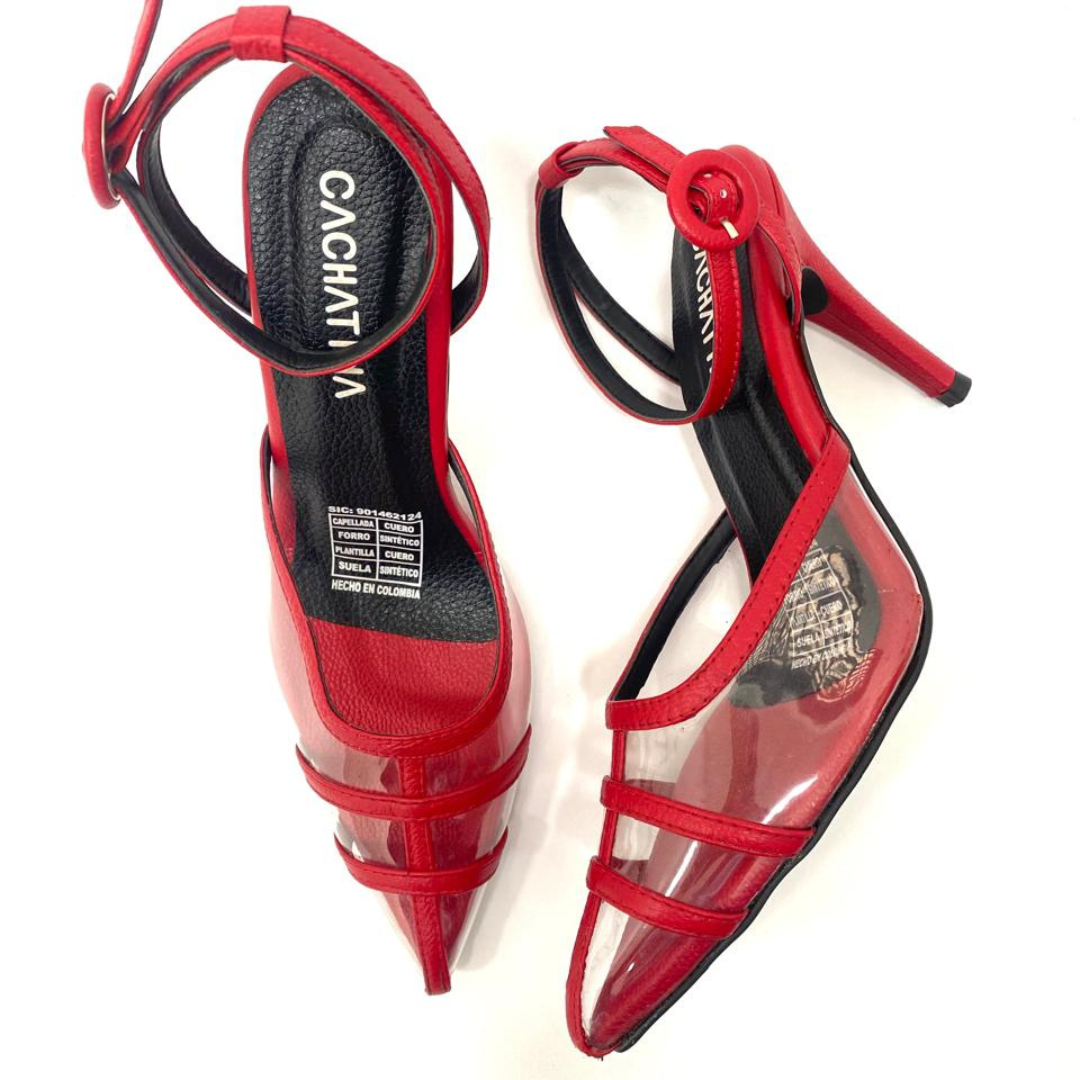 BRAIS - CALZADO CACHATINA - ESTILETO MUJER - CUERO ROJO - TACON 8.5 (11 CM)