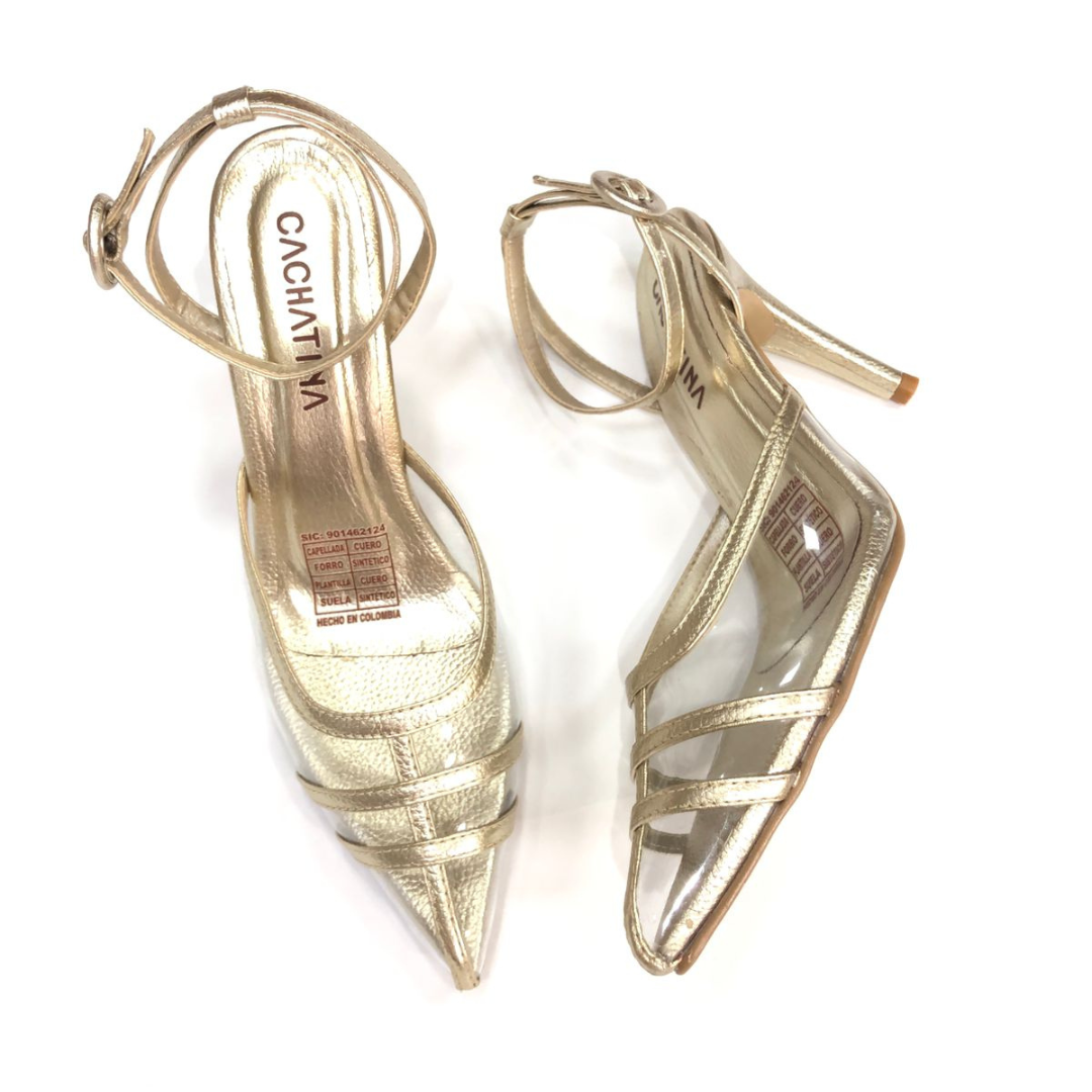 BRAIS - CALZADO CACHATINA - ESTILETO MUJER - CUERO DORADO - TACON 8.5 (11 CM)