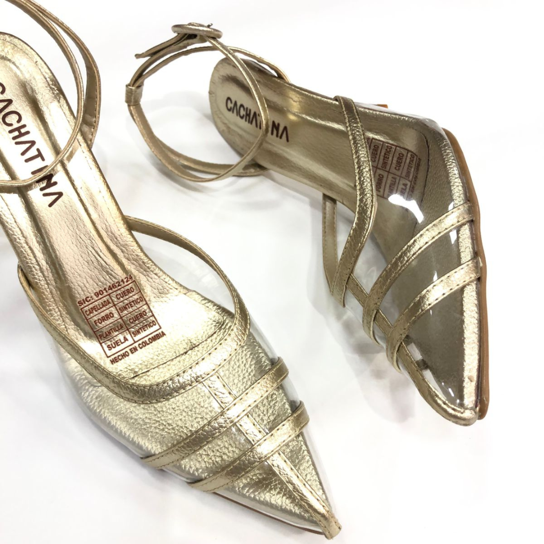 BRAIS - CALZADO CACHATINA - ESTILETO MUJER - CUERO DORADO - TACON 8.5 (11 CM)
