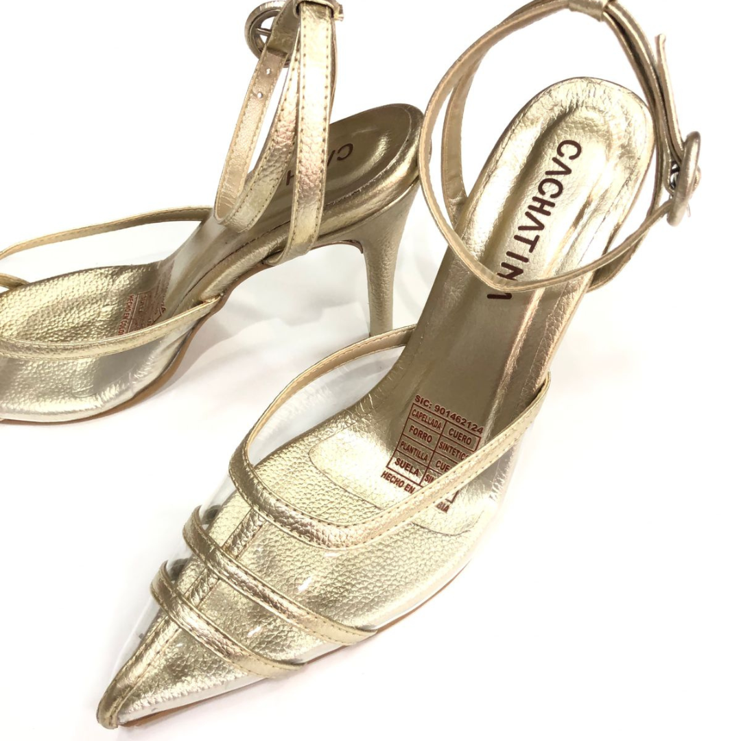 BRAIS - CALZADO CACHATINA - ESTILETO MUJER - CUERO DORADO - TACON 8.5 (11 CM)