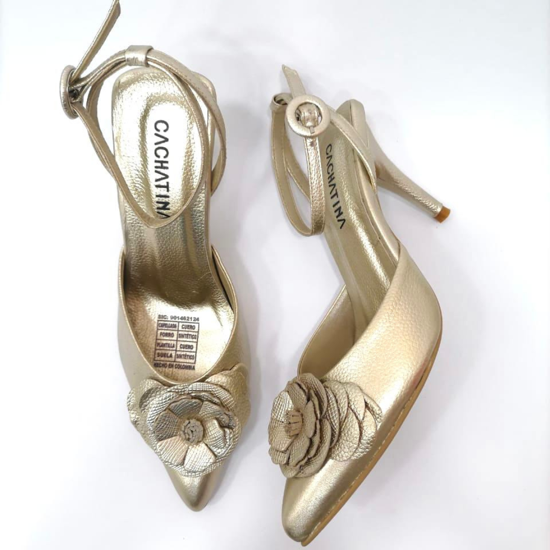 BRIANA - CALZADO CACHATINA - ESTILETO MUJER - CUERO DORADO - TACON 7.5 (10 CM)