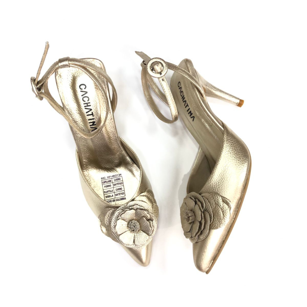 BRIANA - CALZADO CACHATINA - ESTILETO MUJER - CUERO DORADO - TACON 7.5 (10 CM)
