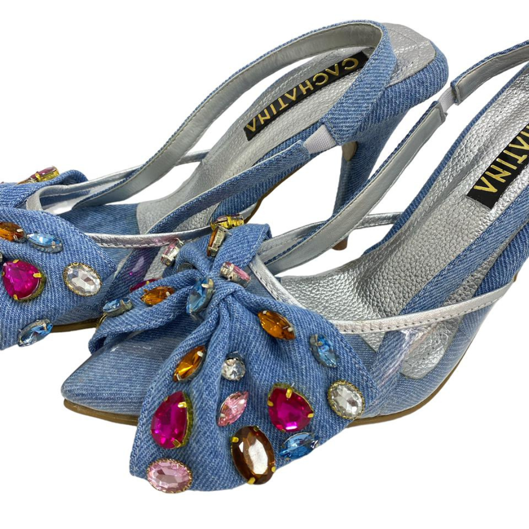 TACÒN - BANDUIN - 8.5 - DENIM PALIDO X PLATEADO - CALZADO CACHATINA