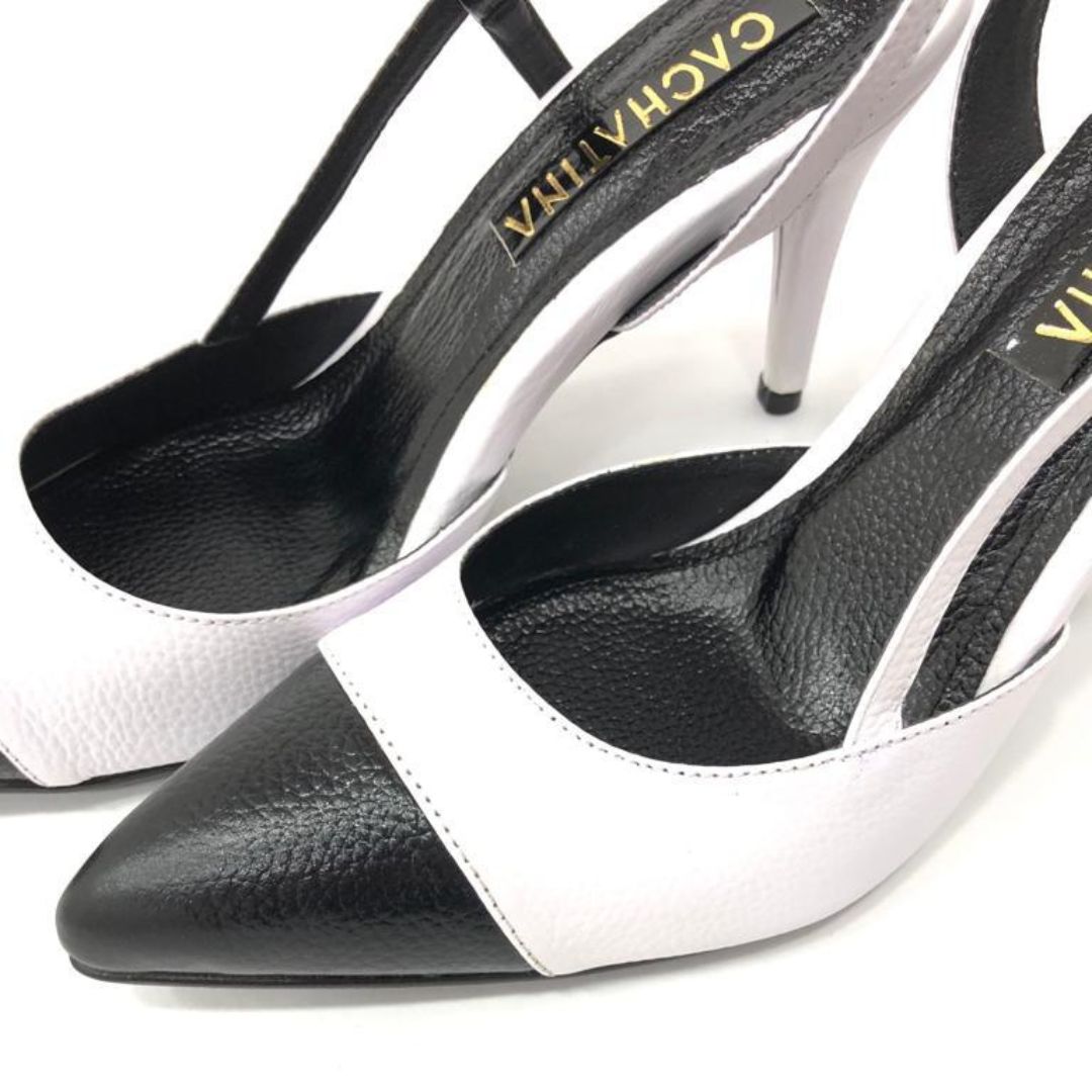 TACÒN - CELY - 8.5 - CUERO BLANCO X NEGRO - CALZADO CACHATINA