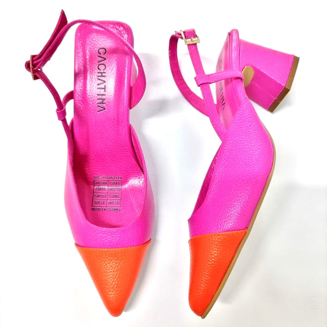 CLERI - CALZADO CACHATINA - ESTILETO MUJER - CUERO FUCSIA X NARANJA - TACON 5.5 (7.5 CM)