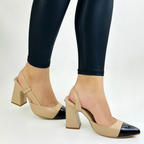 CLERINIA - CALZADO CACHATINA - ESTILETO MUJER - CUERO FRAPE X CHAROL NEGRO - TACON 7.5 (10 CM)