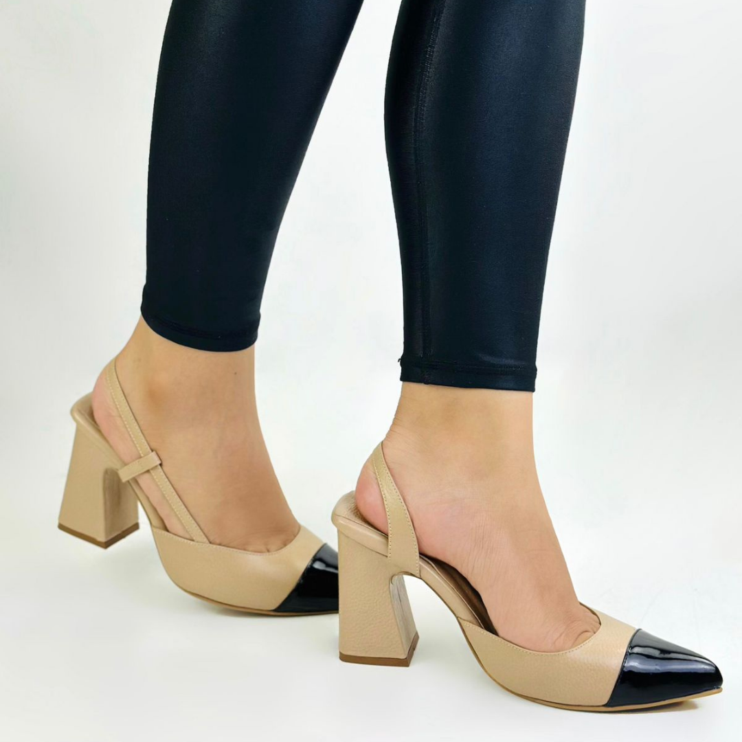 CLERINIA - CALZADO CACHATINA - ESTILETO MUJER - CUERO FRAPE X CHAROL NEGRO - TACON 7.5 (10 CM)