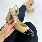 CLERINIA - CALZADO CACHATINA - ESTILETO MUJER - CUERO FRAPE X CHAROL NEGRO - TACON 7.5 (10 CM)