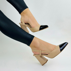 CLERINIA - CALZADO CACHATINA - ESTILETO MUJER - CUERO FRAPE X CHAROL NEGRO - TACON 7.5 (10 CM)
