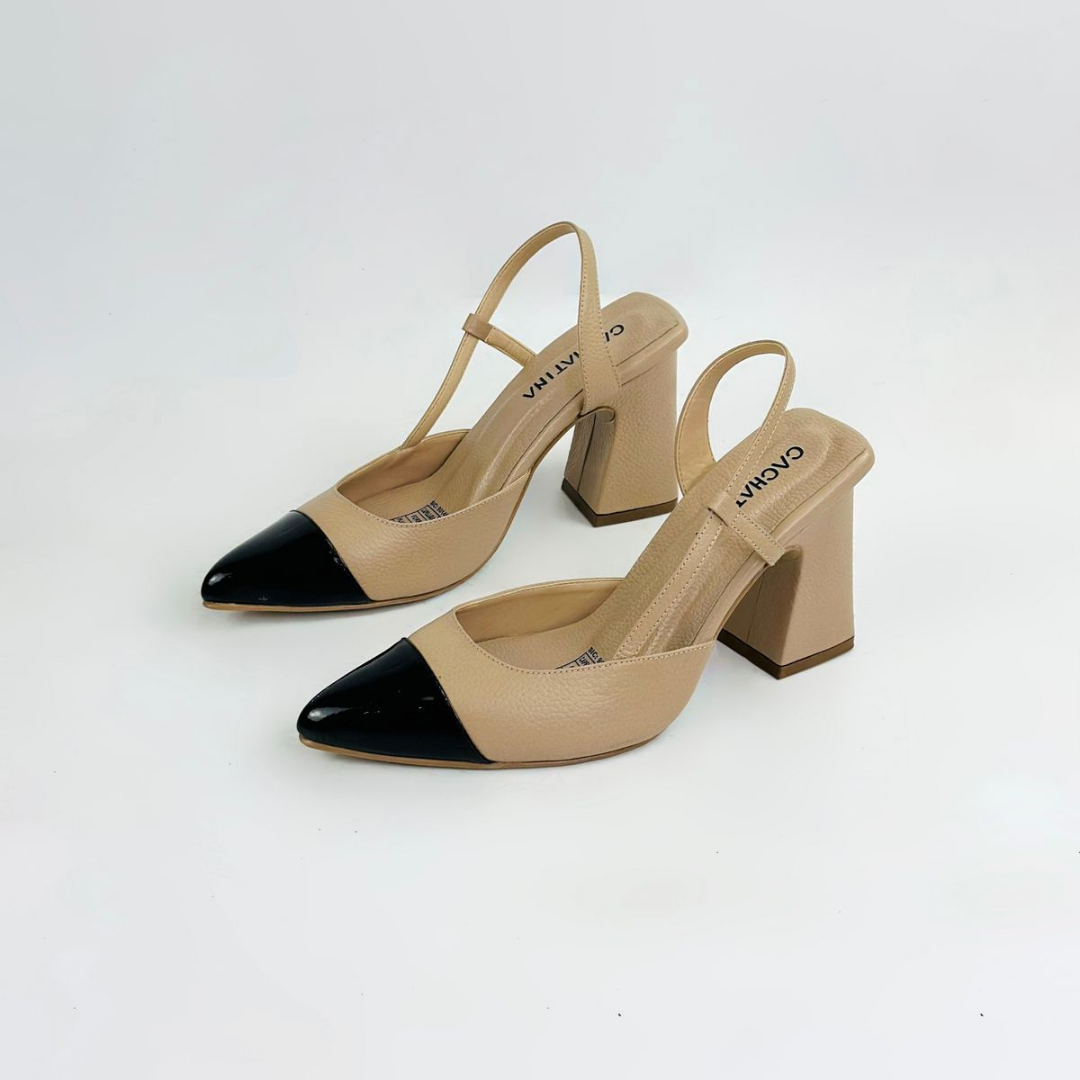 CLERINIA - CALZADO CACHATINA - ESTILETO MUJER - CUERO FRAPE X CHAROL NEGRO - TACON 7.5 (10 CM)