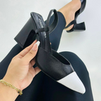 CLERINIA - CALZADO CACHATINA - ESTILETO MUJER - CUERO NEGRO X BLANCO - TACON 7.5 (10 CM)