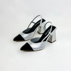 CLERINIA - CALZADO CACHATINA - ESTILETO MUJER - CUERO PLATEADO X NEGRO - TACON 7.5 (10 CM)