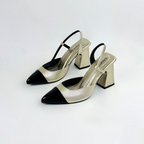 CLERINIA - CALZADO CACHATINA - ESTILETO MUJER - CUERO DORADO X CHAROL NEGRO - TACON 7.5 (10 CM)