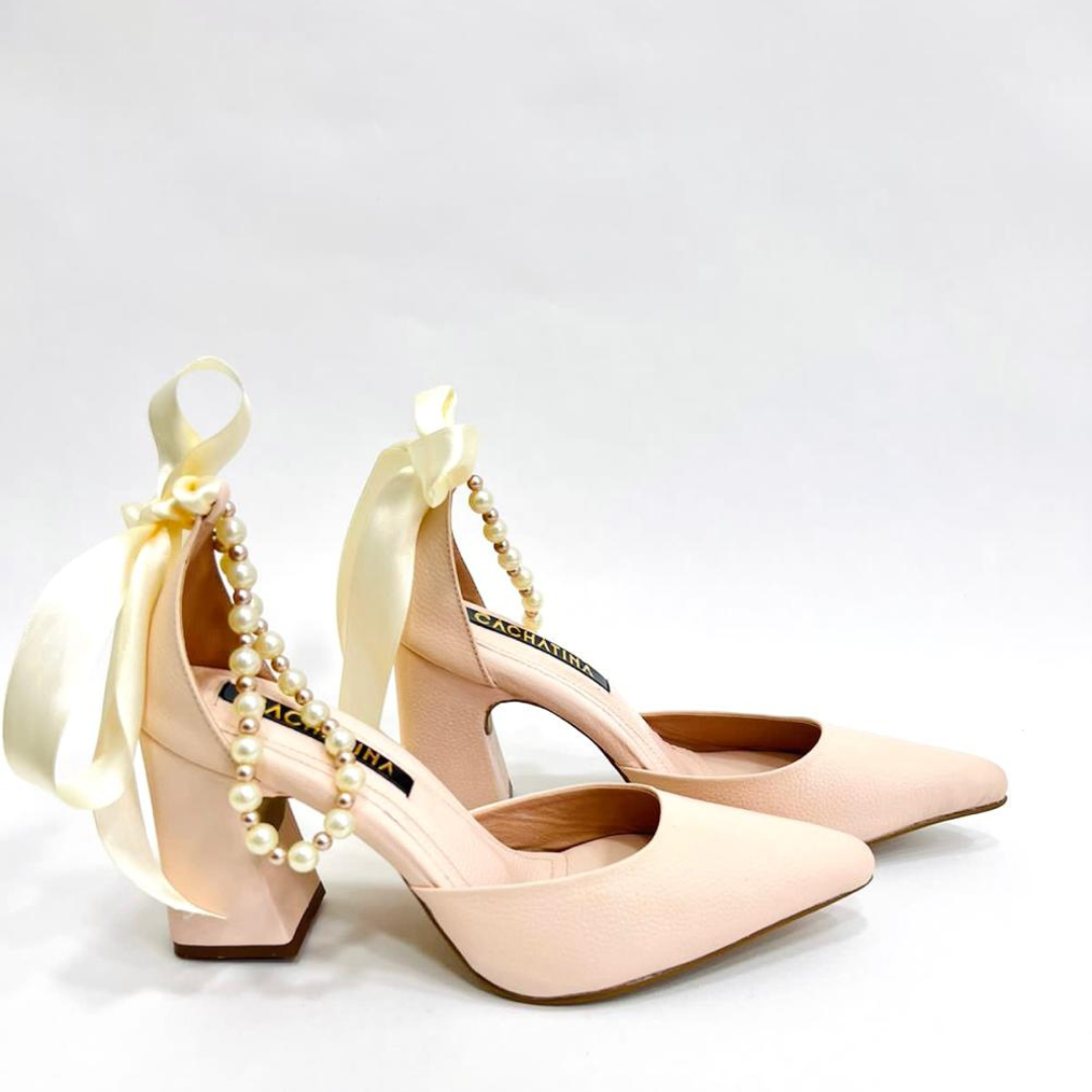 CALZADO CACHATINA - TACON MUJER - DEISY - CUERO NUDE - ALTURA 7.5 (10 CM)