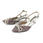 TACÒN - EVE - 5.5 - CUERO PLATEADO X TEX NEGRO/BLANCO - CALZADO CACHATINA