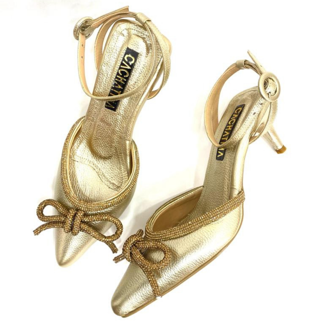 FABRIN - CALZADO CACHATINA - ESTILETO MUJER - CUERO DORADO - TACON 5.5 (8 CM)