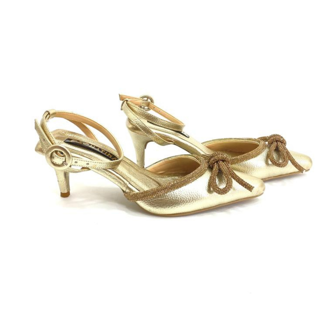 FABRIN - CALZADO CACHATINA - ESTILETO MUJER - CUERO DORADO - TACON 5.5 (8 CM)
