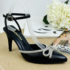 FABRIZIA - CALZADO CACHATINA - ESTILETO MUJER - CUERO NEGRO X PLATEADO - TACON 8.5 (11 CM)