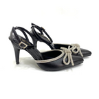 FABRIZIA - CALZADO CACHATINA - ESTILETO MUJER - CUERO NEGRO X PLATEADO - TACON 8.5 (11 CM)
