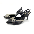 FABRIZIA - CALZADO CACHATINA - ESTILETO MUJER - CUERO NEGRO X PLATEADO - TACON 8.5 (11 CM)