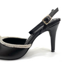 FABRIZIA - CALZADO CACHATINA - ESTILETO MUJER - CUERO NEGRO X PLATEADO - TACON 8.5 (11 CM)