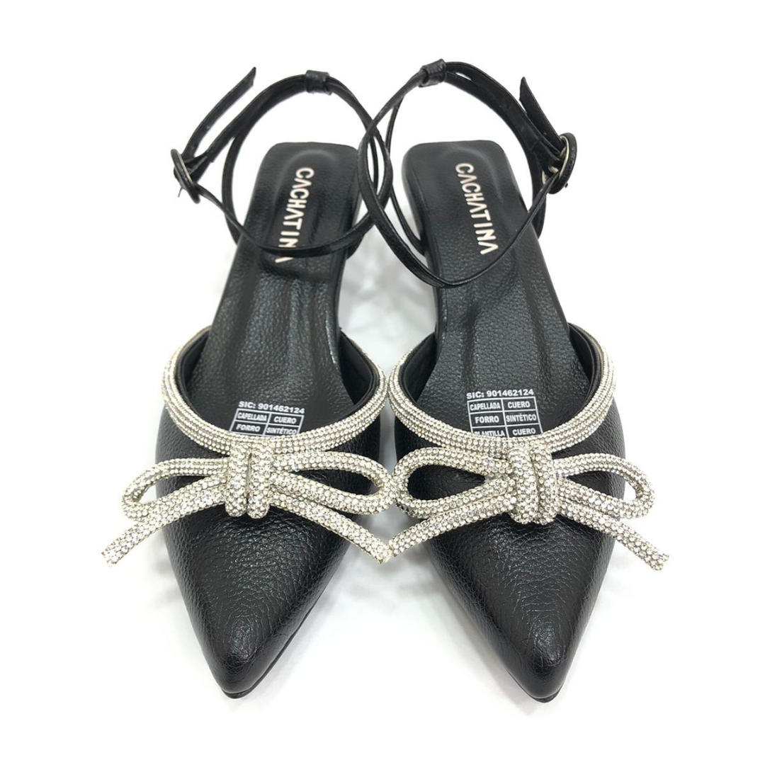 FADRID - CALZADO CACHATINA - ESTILETO MUJER - CUERO NEGRO X PLATEADO - TACON 3.5 (5.5 CM)